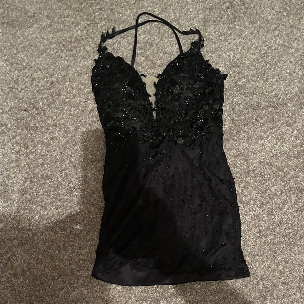 Black Beaded Lace tournabout dress